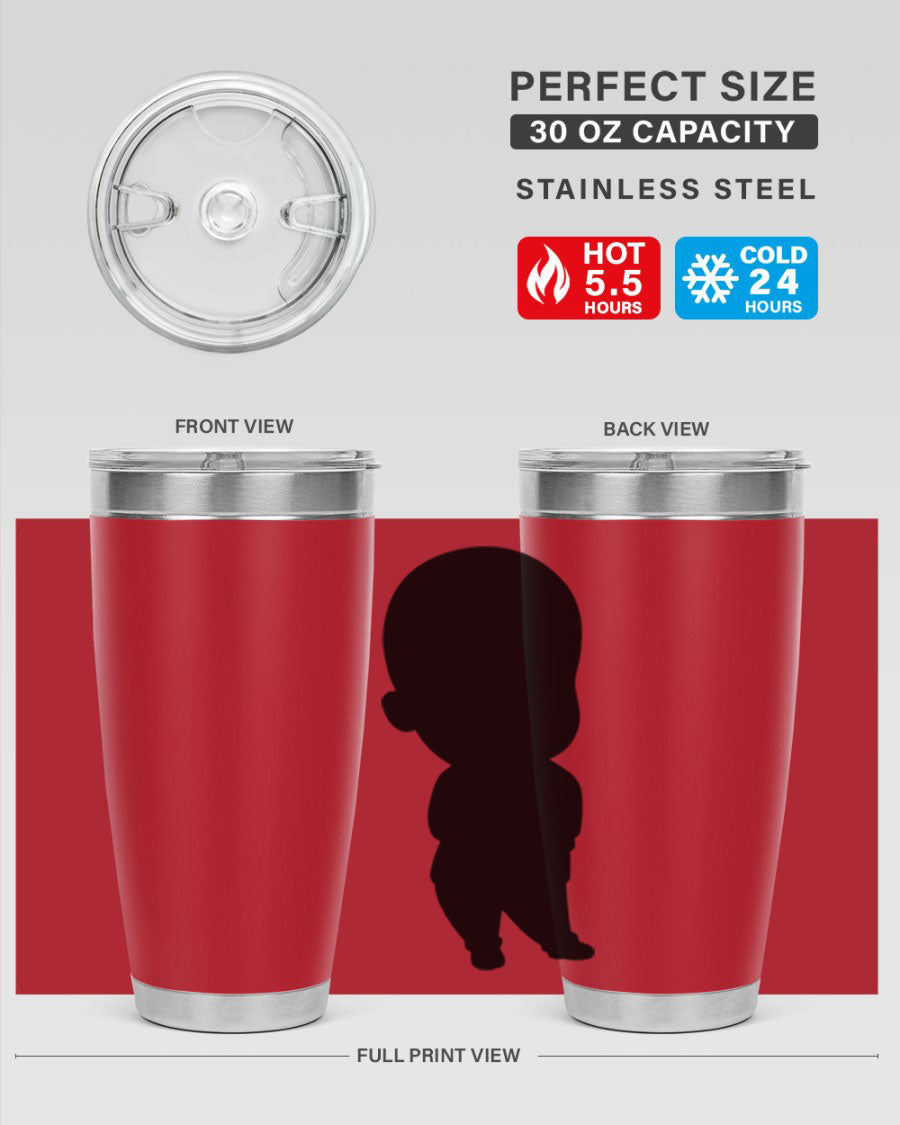Black boy 14# tumbler, 20oz stainless steel with double wall vacuum insulation, featuring a press-in drink-thru lid.