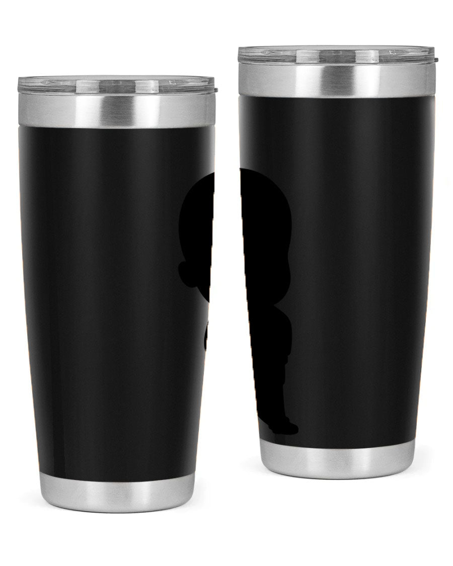 Black boy 14# tumbler, 20oz stainless steel with double wall vacuum insulation, featuring a press-in drink-thru lid.