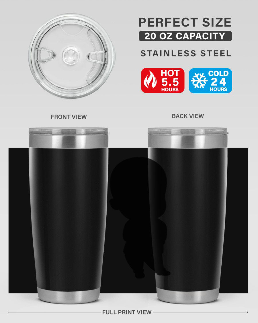 Black boy 14# tumbler, 20oz stainless steel with double wall vacuum insulation, featuring a press-in drink-thru lid.