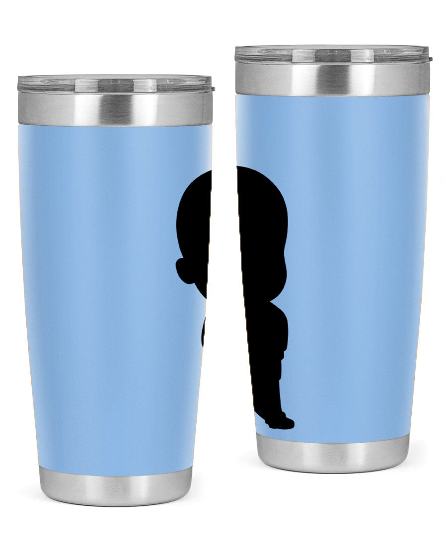 Black boy 14# tumbler, 20oz stainless steel with double wall vacuum insulation, featuring a press-in drink-thru lid.