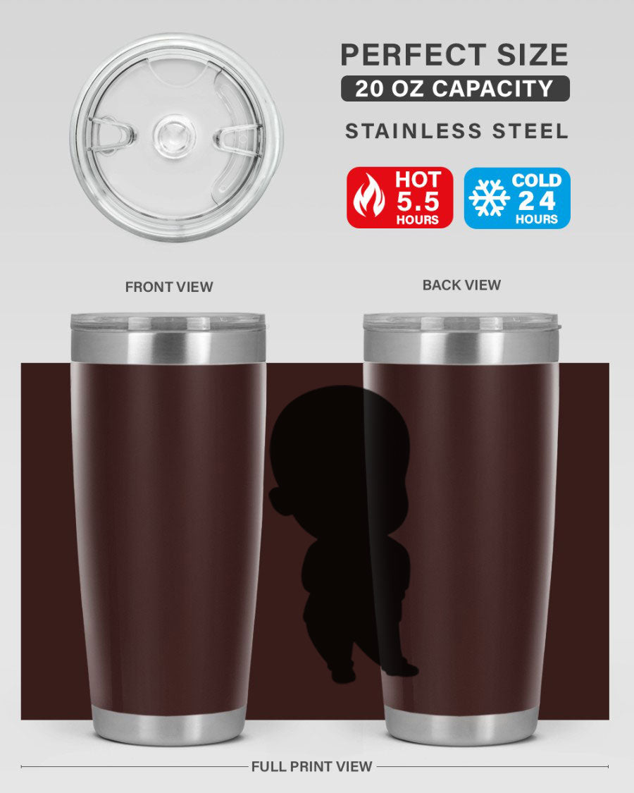 Black boy 14# tumbler, 20oz stainless steel with double wall vacuum insulation, featuring a press-in drink-thru lid.