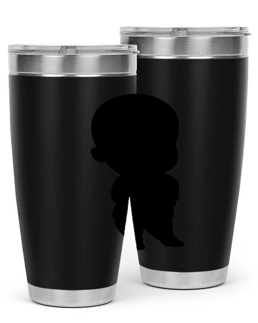 Black boy 14# tumbler, 20oz stainless steel with double wall vacuum insulation, featuring a press-in drink-thru lid.