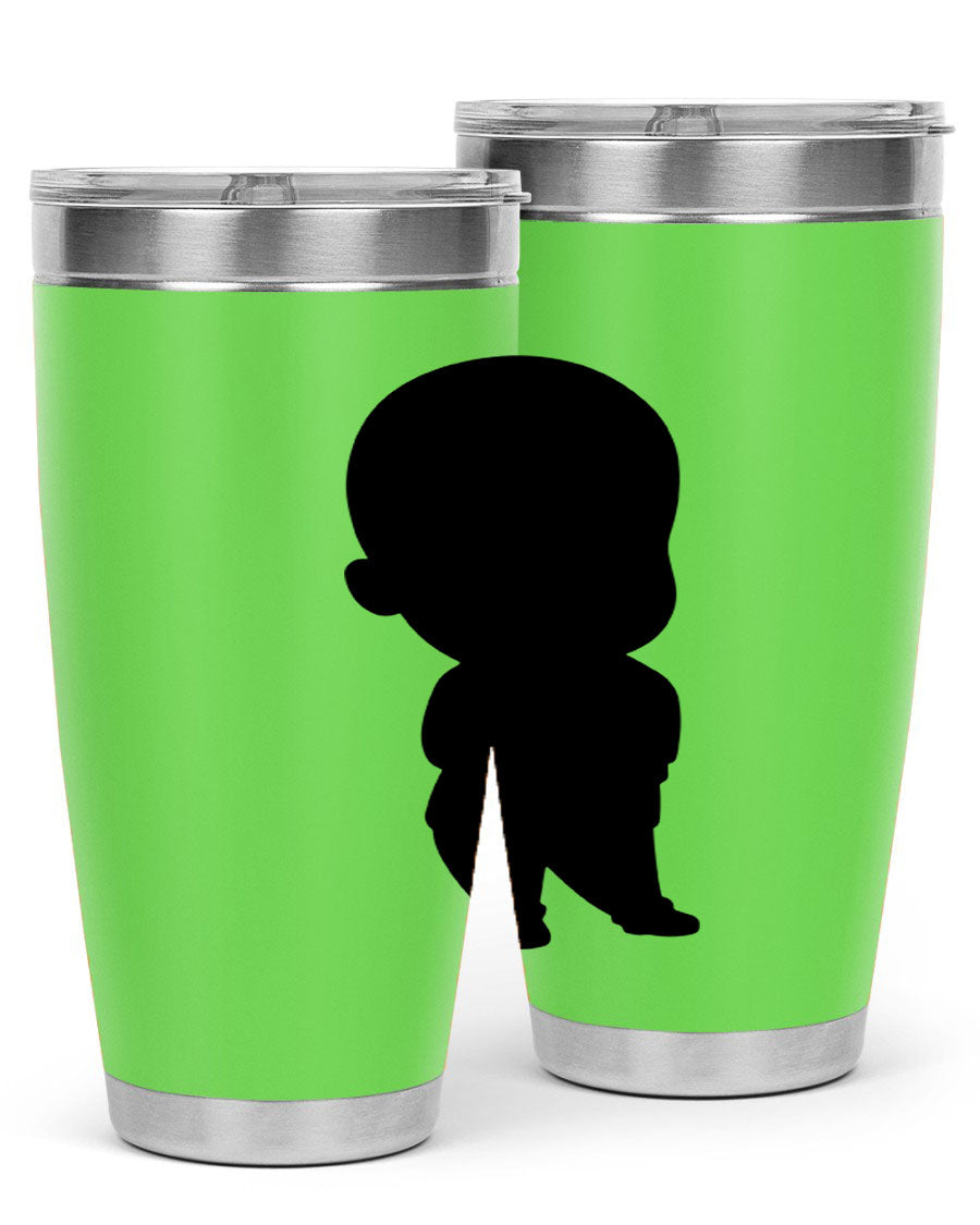 Black boy 14# tumbler, 20oz stainless steel with double wall vacuum insulation, featuring a press-in drink-thru lid.