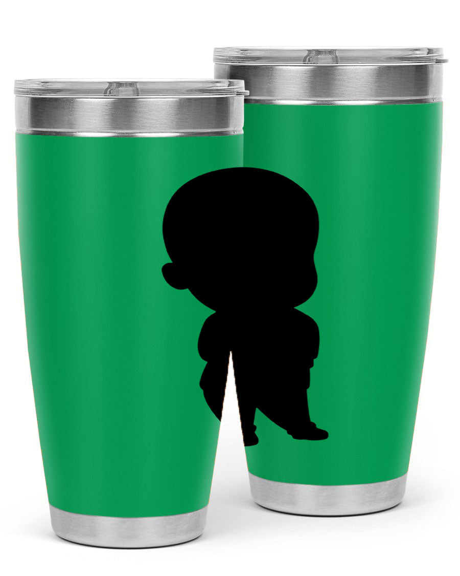 Black boy 14# tumbler, 20oz stainless steel with double wall vacuum insulation, featuring a press-in drink-thru lid.