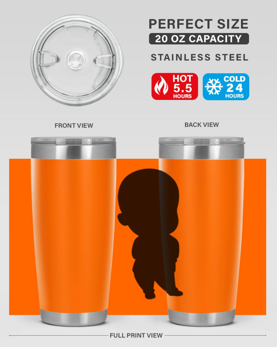 Black boy 14# tumbler, 20oz stainless steel with double wall vacuum insulation, featuring a press-in drink-thru lid.