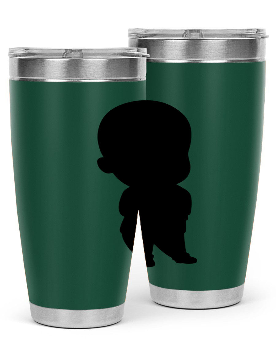 Black boy 14# tumbler, 20oz stainless steel with double wall vacuum insulation, featuring a press-in drink-thru lid.