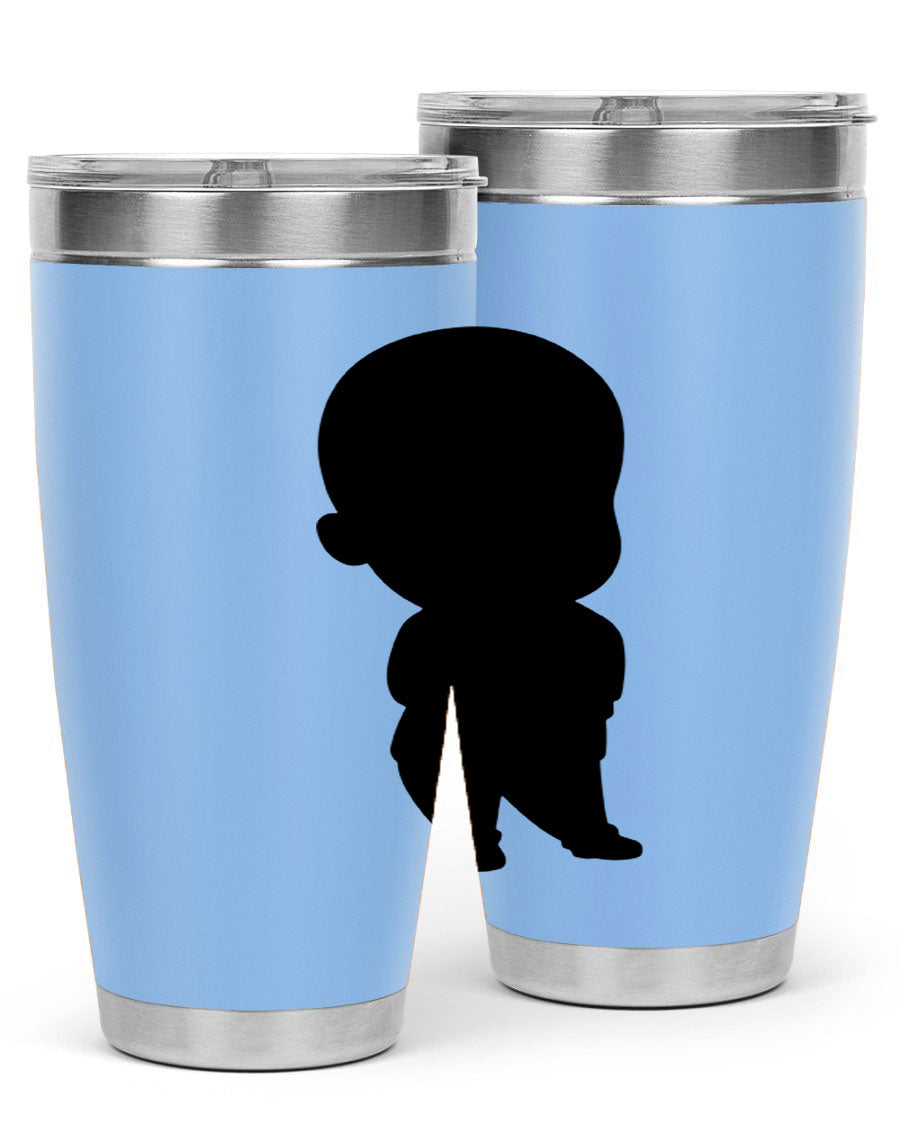 Black boy 14# tumbler, 20oz stainless steel with double wall vacuum insulation, featuring a press-in drink-thru lid.