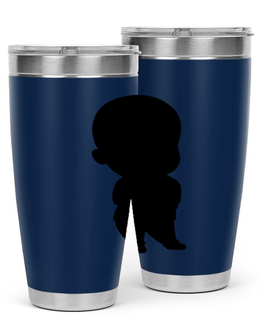 Black boy 14# tumbler, 20oz stainless steel with double wall vacuum insulation, featuring a press-in drink-thru lid.