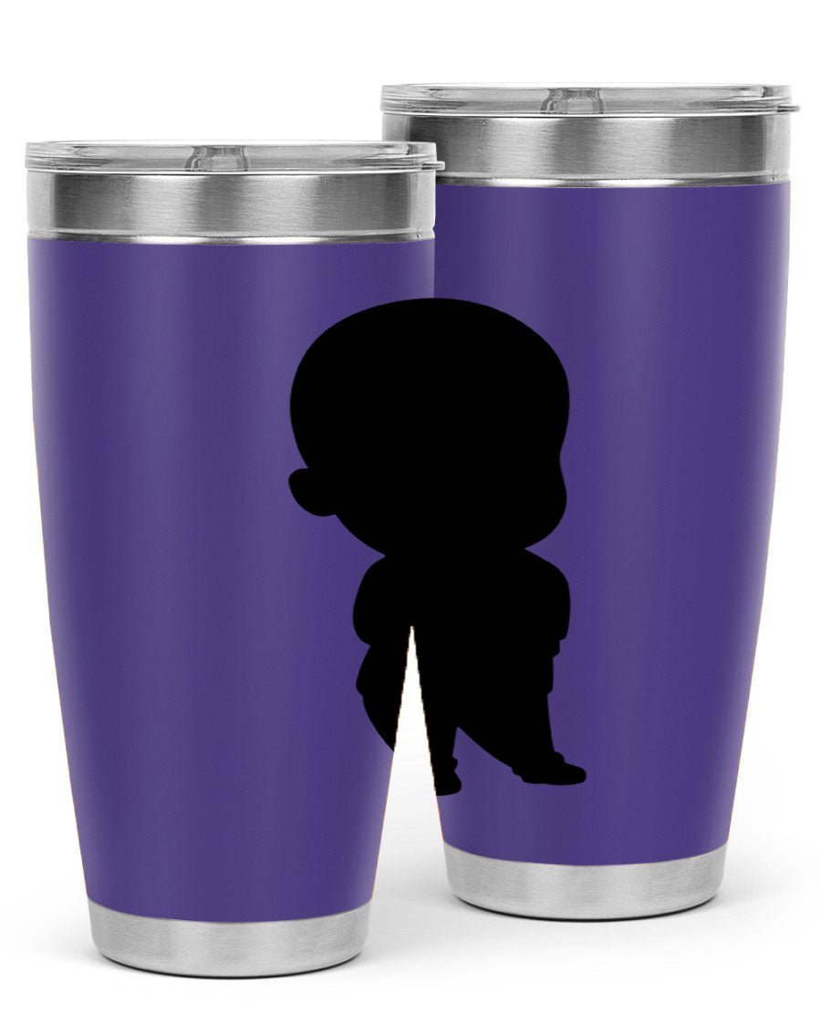 Black boy 14# tumbler, 20oz stainless steel with double wall vacuum insulation, featuring a press-in drink-thru lid.