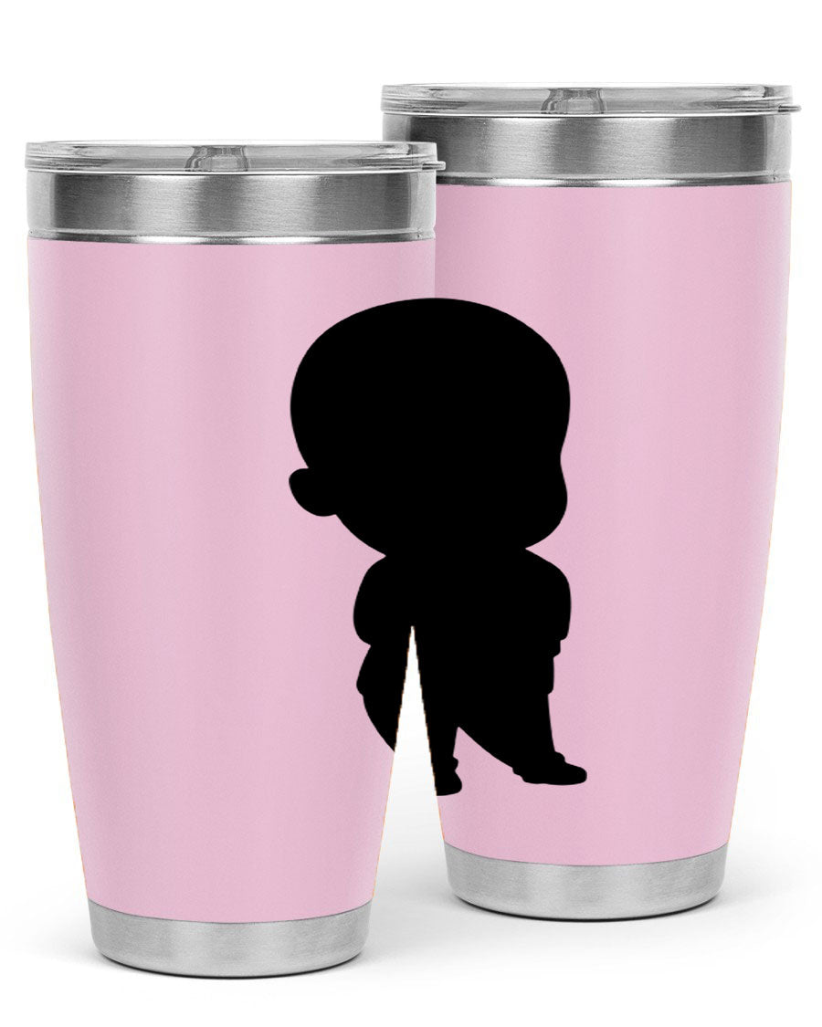 Black boy 14# tumbler, 20oz stainless steel with double wall vacuum insulation, featuring a press-in drink-thru lid.