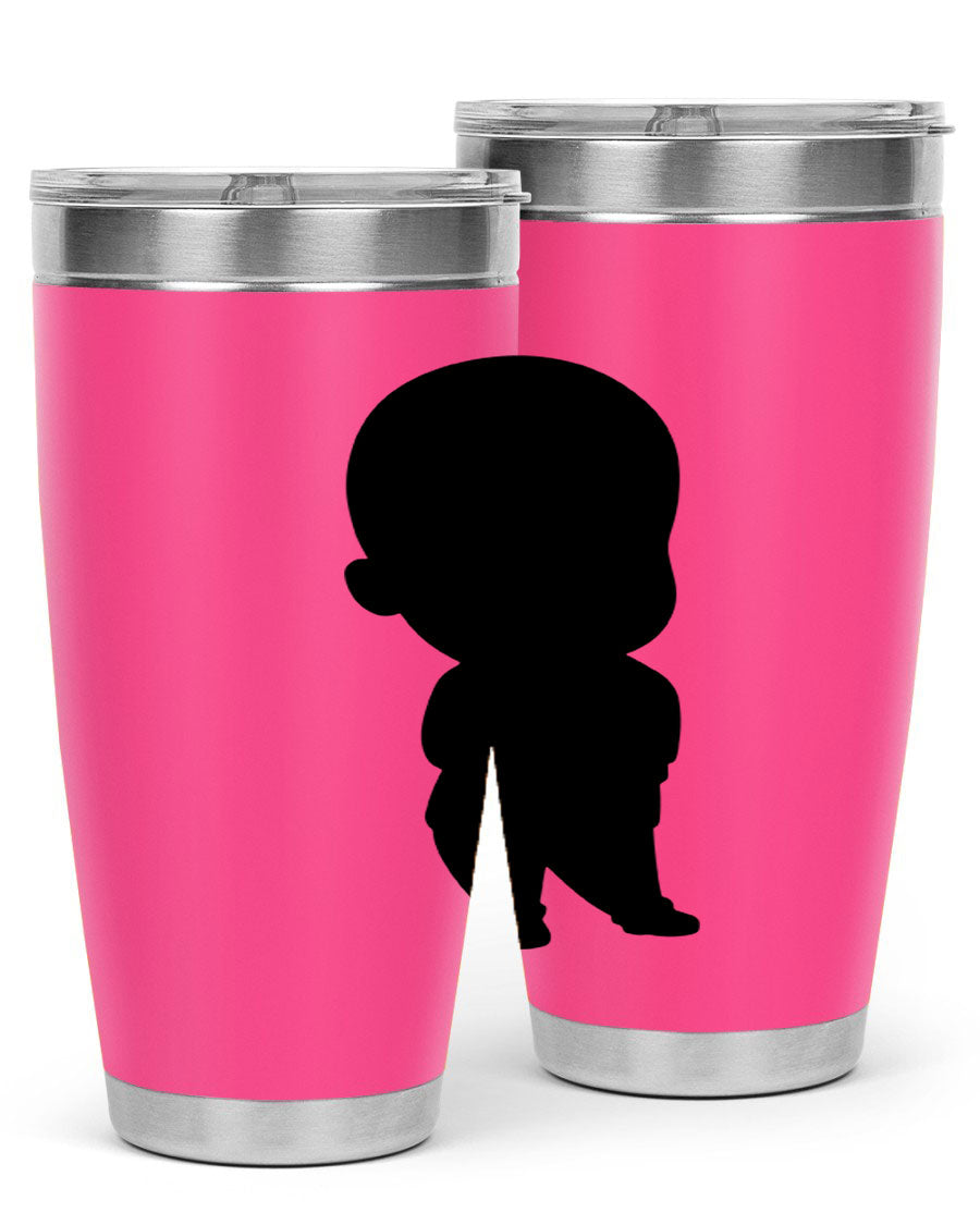 Black boy 14# tumbler, 20oz stainless steel with double wall vacuum insulation, featuring a press-in drink-thru lid.