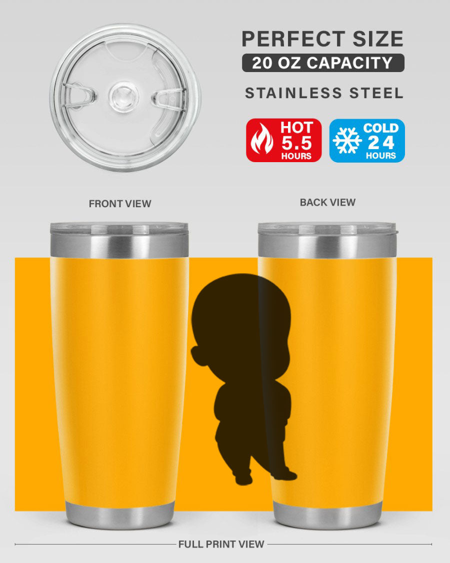 Black boy 14# tumbler, 20oz stainless steel with double wall vacuum insulation, featuring a press-in drink-thru lid.