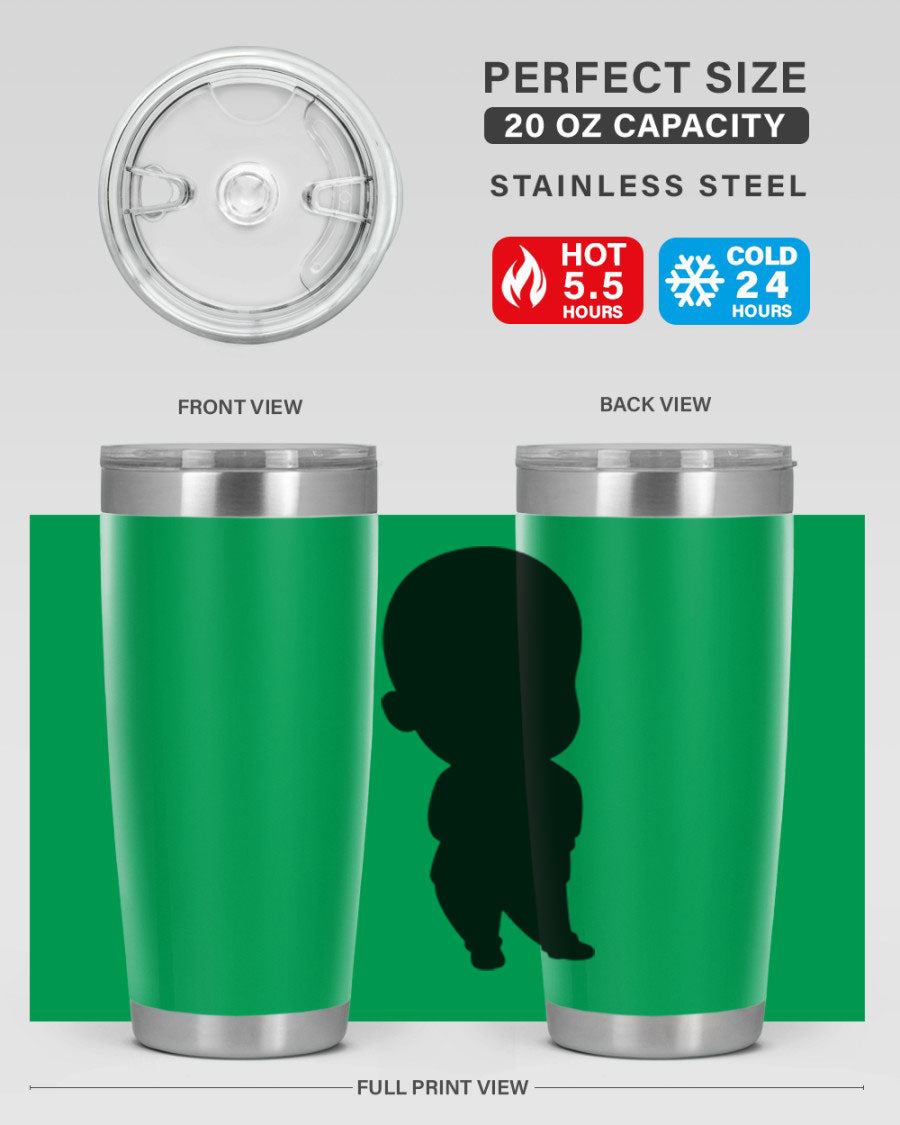 Black boy 14# tumbler, 20oz stainless steel with double wall vacuum insulation, featuring a press-in drink-thru lid.