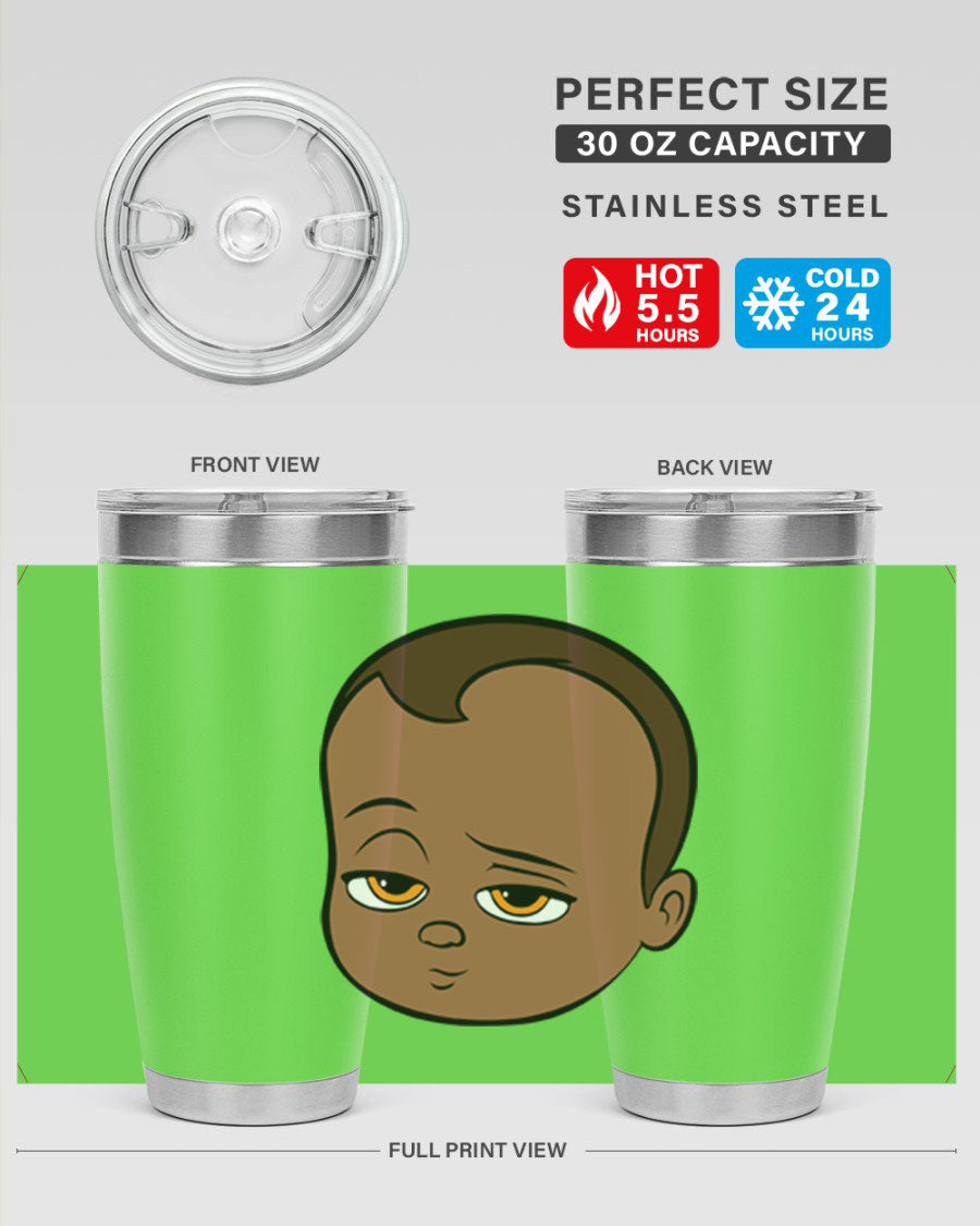 Black boy 22# tumbler in stainless steel with a sleek design, perfect for hot and cold beverages.
