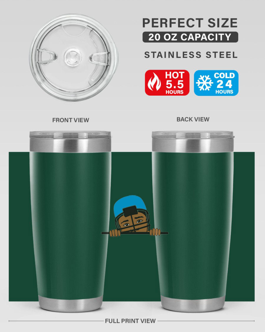 Black boy tumbler in 20oz and 30oz sizes, showcasing double wall vacuum stainless steel design with copper lining.