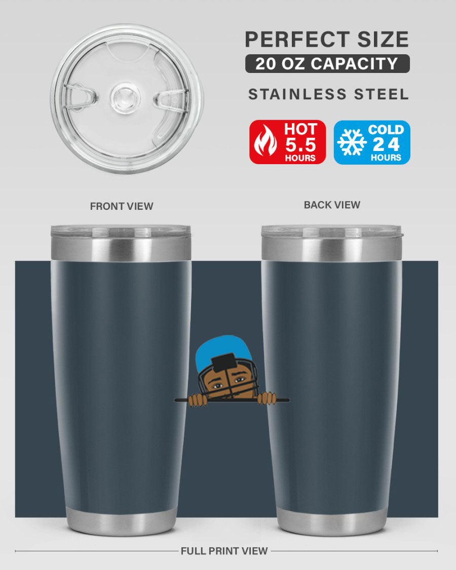 Black boy tumbler in 20oz and 30oz sizes, showcasing double wall vacuum stainless steel design with copper lining.