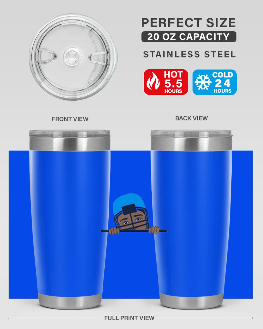 Black boy tumbler in 20oz and 30oz sizes, showcasing double wall vacuum stainless steel design with copper lining.
