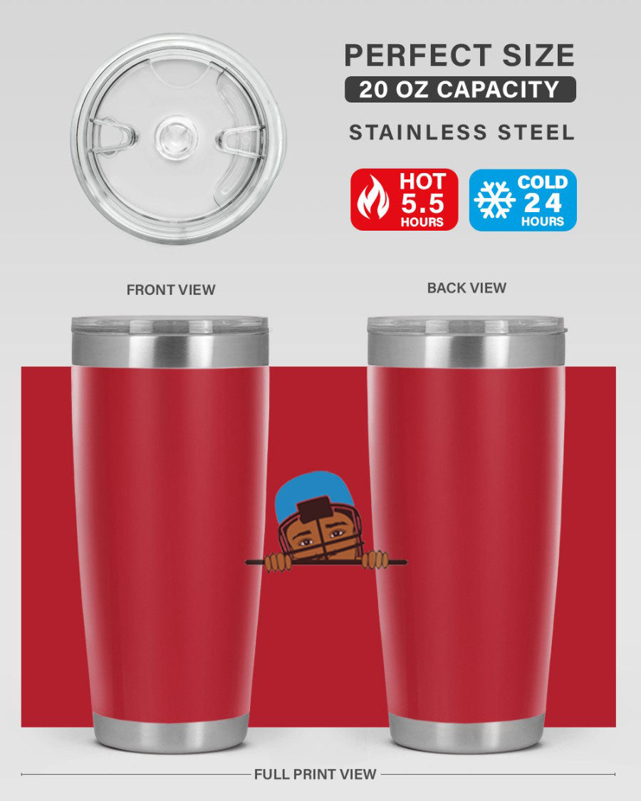 Black boy tumbler in 20oz and 30oz sizes, showcasing double wall vacuum stainless steel design with copper lining.