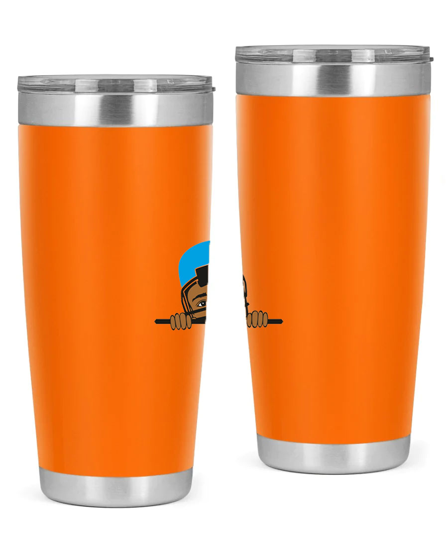 Black boy tumbler in 20oz and 30oz sizes, showcasing double wall vacuum stainless steel design with copper lining.