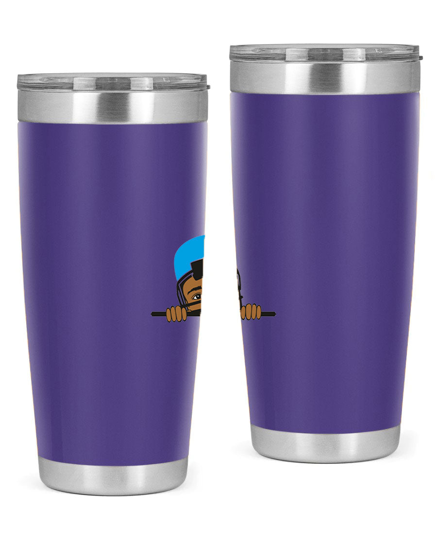 Black boy tumbler in 20oz and 30oz sizes, showcasing double wall vacuum stainless steel design with copper lining.