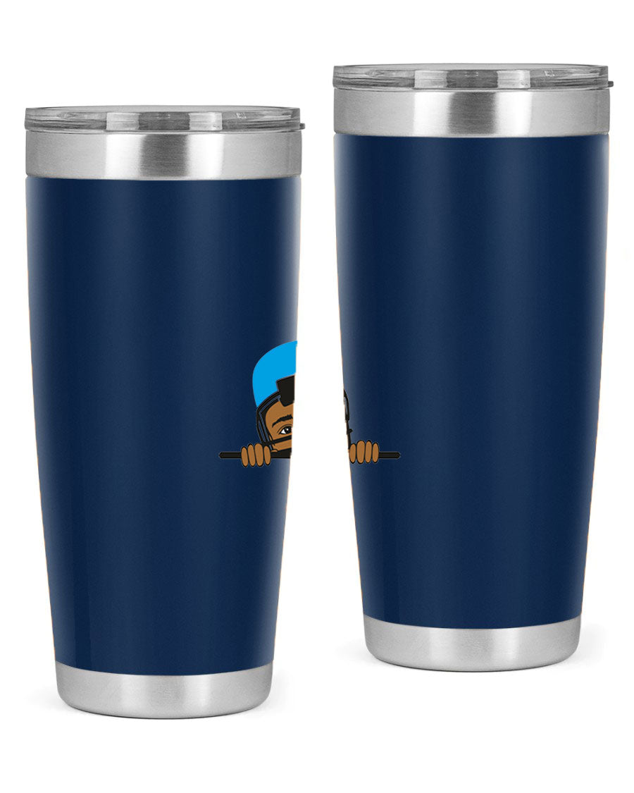 Black boy tumbler in 20oz and 30oz sizes, showcasing double wall vacuum stainless steel design with copper lining.
