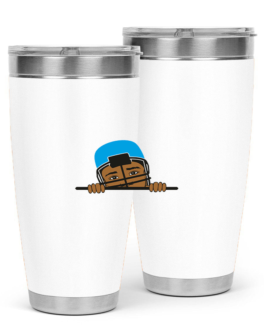 Black boy tumbler in 20oz and 30oz sizes, showcasing double wall vacuum stainless steel design with copper lining.