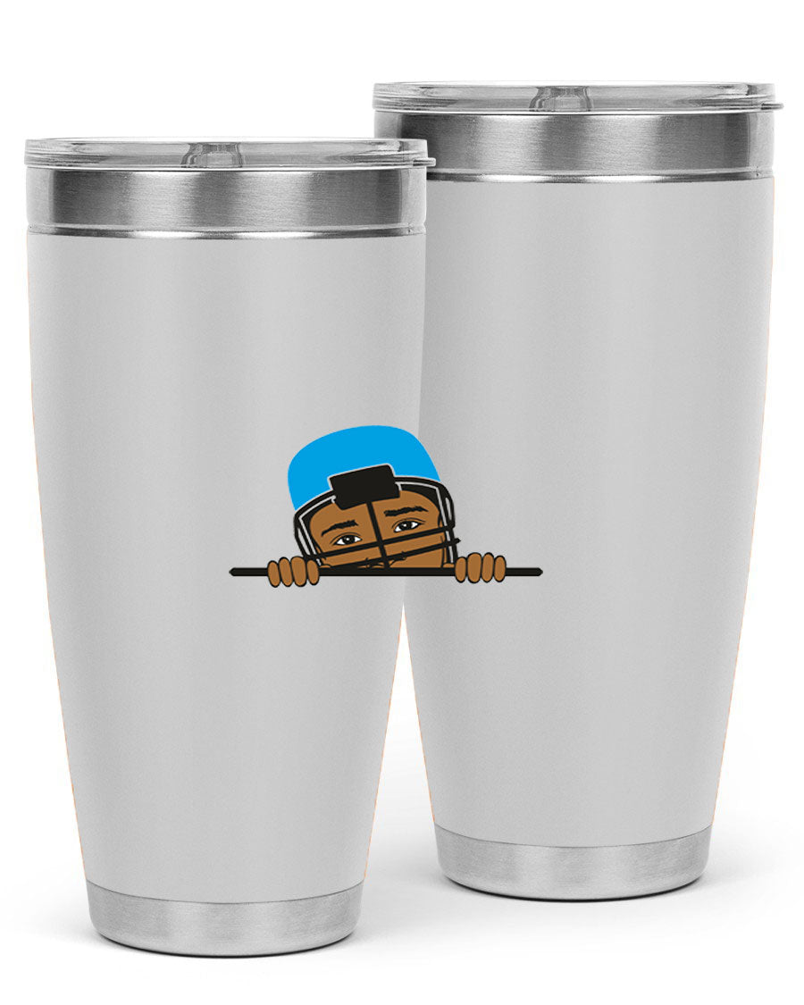 Black boy tumbler in 20oz and 30oz sizes, showcasing double wall vacuum stainless steel design with copper lining.