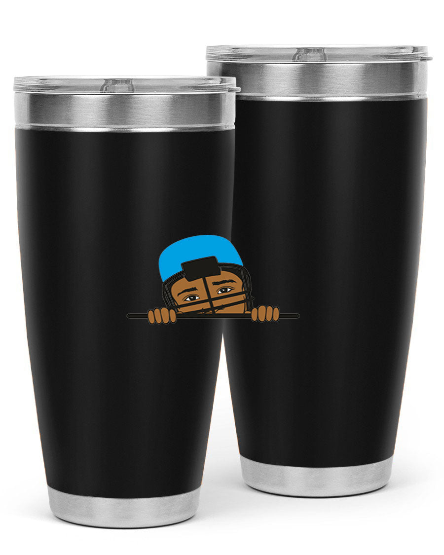 Black boy tumbler in 20oz and 30oz sizes, showcasing double wall vacuum stainless steel design with copper lining.