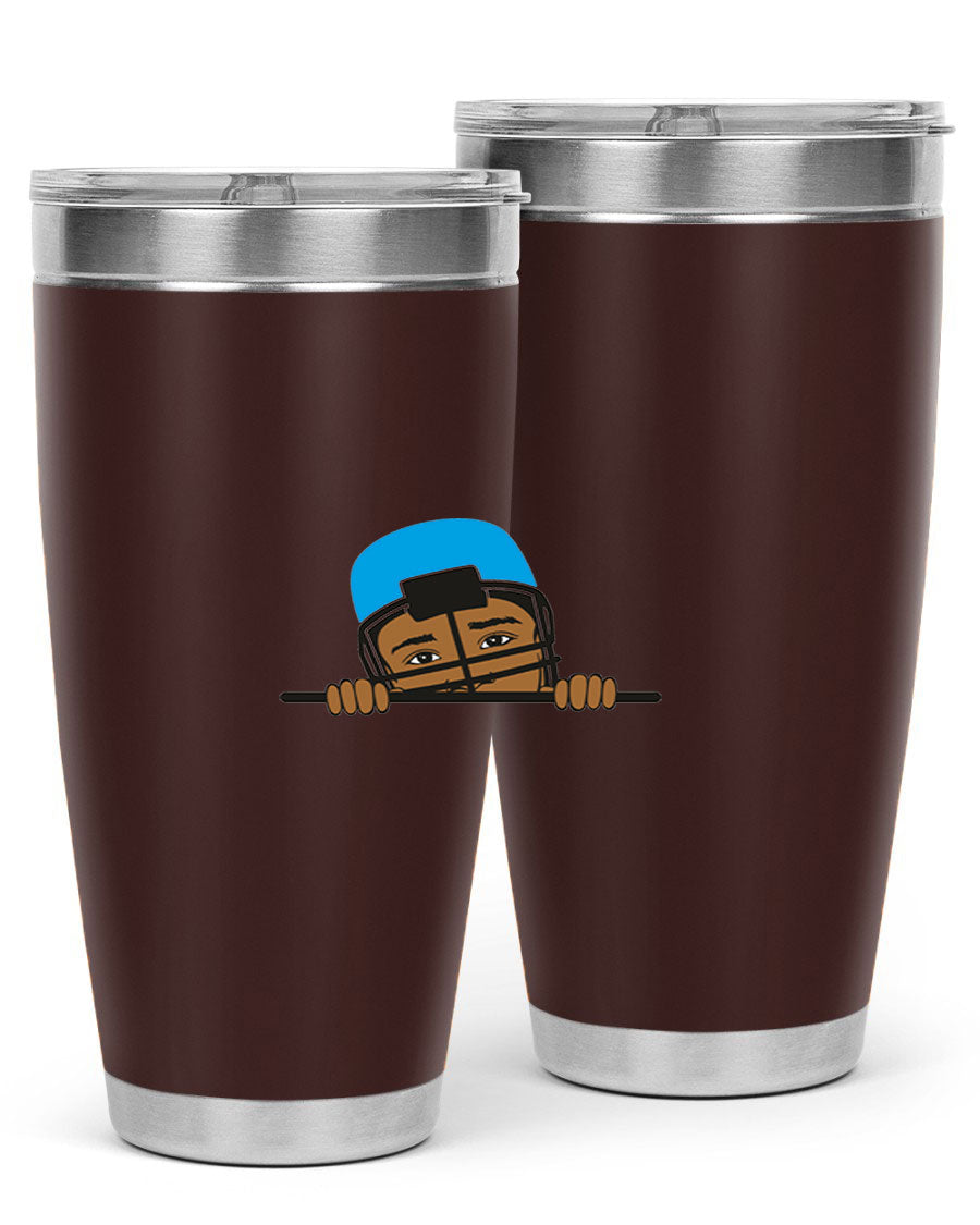 Black boy tumbler in 20oz and 30oz sizes, showcasing double wall vacuum stainless steel design with copper lining.