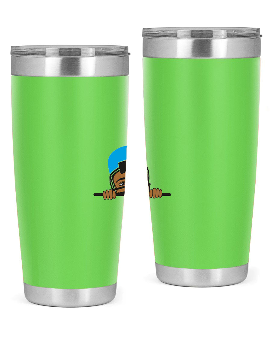 Black boy tumbler in 20oz and 30oz sizes, showcasing double wall vacuum stainless steel design with copper lining.