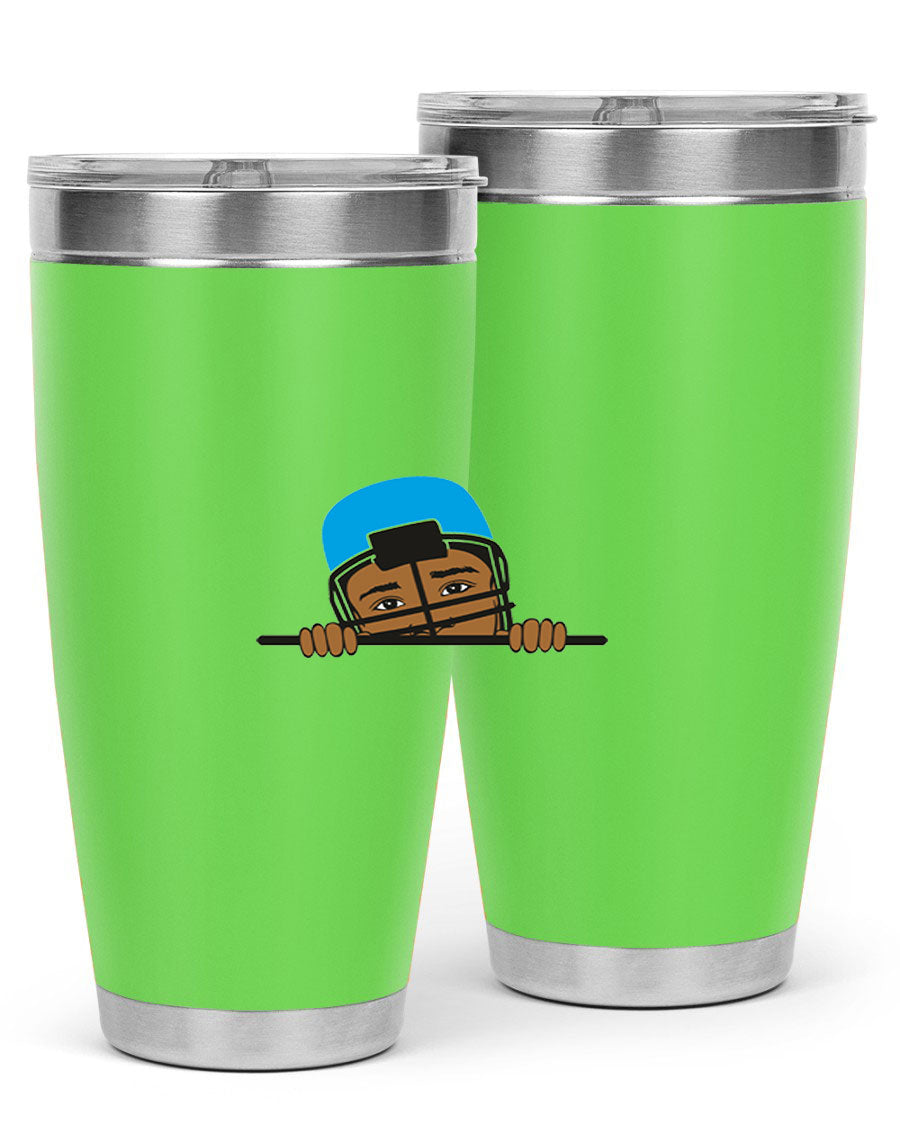 Black boy tumbler in 20oz and 30oz sizes, showcasing double wall vacuum stainless steel design with copper lining.