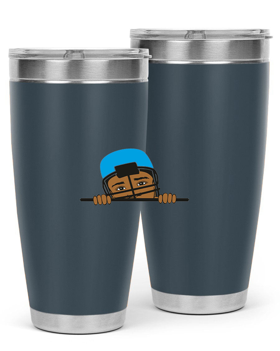 Black boy tumbler in 20oz and 30oz sizes, showcasing double wall vacuum stainless steel design with copper lining.