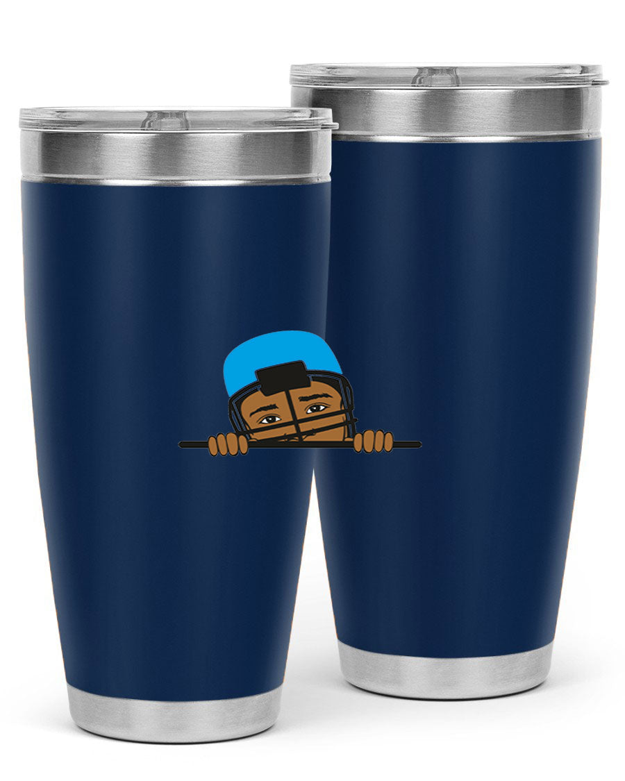 Black boy tumbler in 20oz and 30oz sizes, showcasing double wall vacuum stainless steel design with copper lining.