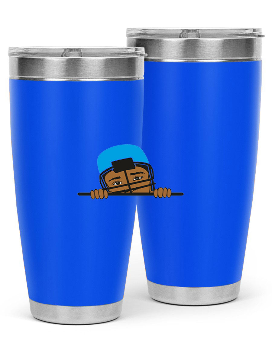 Black boy tumbler in 20oz and 30oz sizes, showcasing double wall vacuum stainless steel design with copper lining.