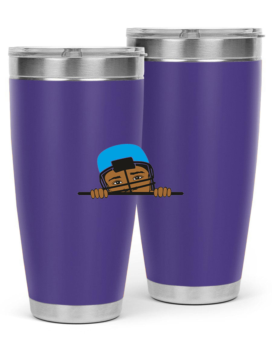 Black boy tumbler in 20oz and 30oz sizes, showcasing double wall vacuum stainless steel design with copper lining.