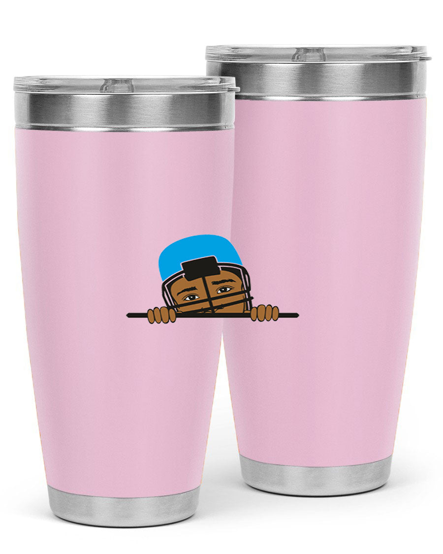Black boy tumbler in 20oz and 30oz sizes, showcasing double wall vacuum stainless steel design with copper lining.