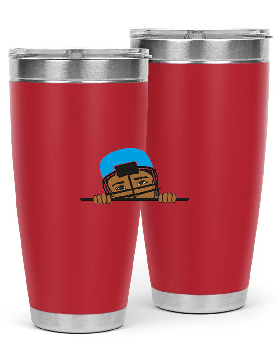 Black boy tumbler in 20oz and 30oz sizes, showcasing double wall vacuum stainless steel design with copper lining.