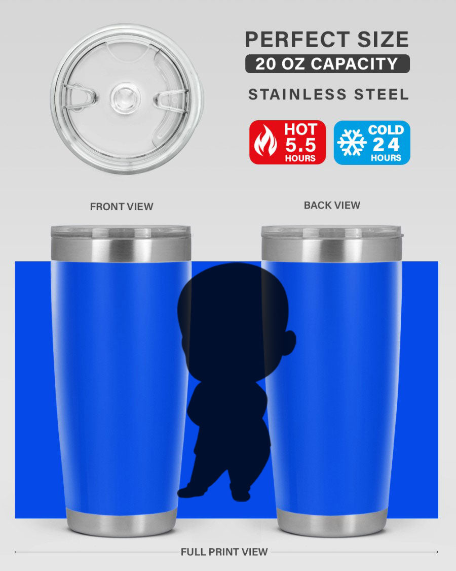 Black boy 21# tumbler in 20oz and 30oz sizes, showcasing double wall vacuum stainless steel design with a drink-thru lid.