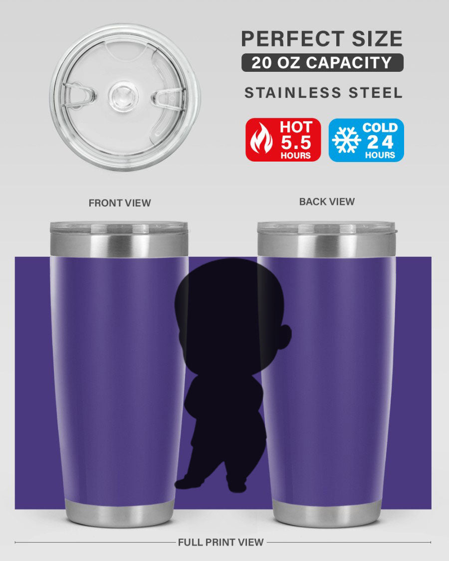 Black boy 21# tumbler in 20oz and 30oz sizes, showcasing double wall vacuum stainless steel design with a drink-thru lid.
