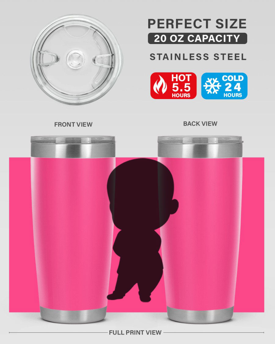 Black boy 21# tumbler in 20oz and 30oz sizes, showcasing double wall vacuum stainless steel design with a drink-thru lid.