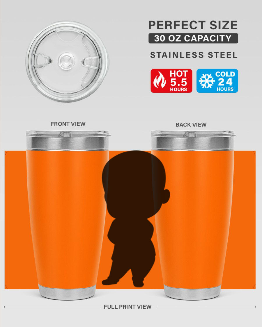Black boy 21# tumbler in 20oz and 30oz sizes, showcasing double wall vacuum stainless steel design with a drink-thru lid.