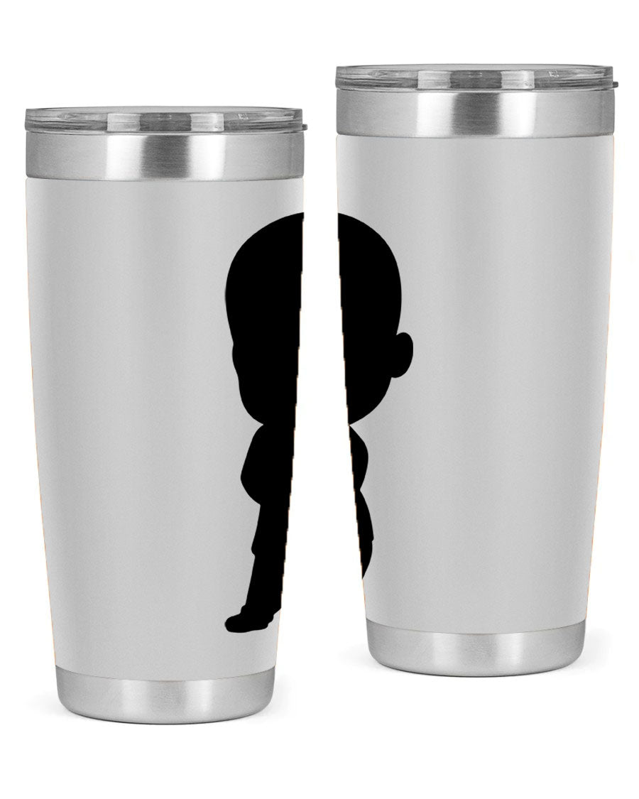 Black boy 21# tumbler in 20oz and 30oz sizes, showcasing double wall vacuum stainless steel design with a drink-thru lid.