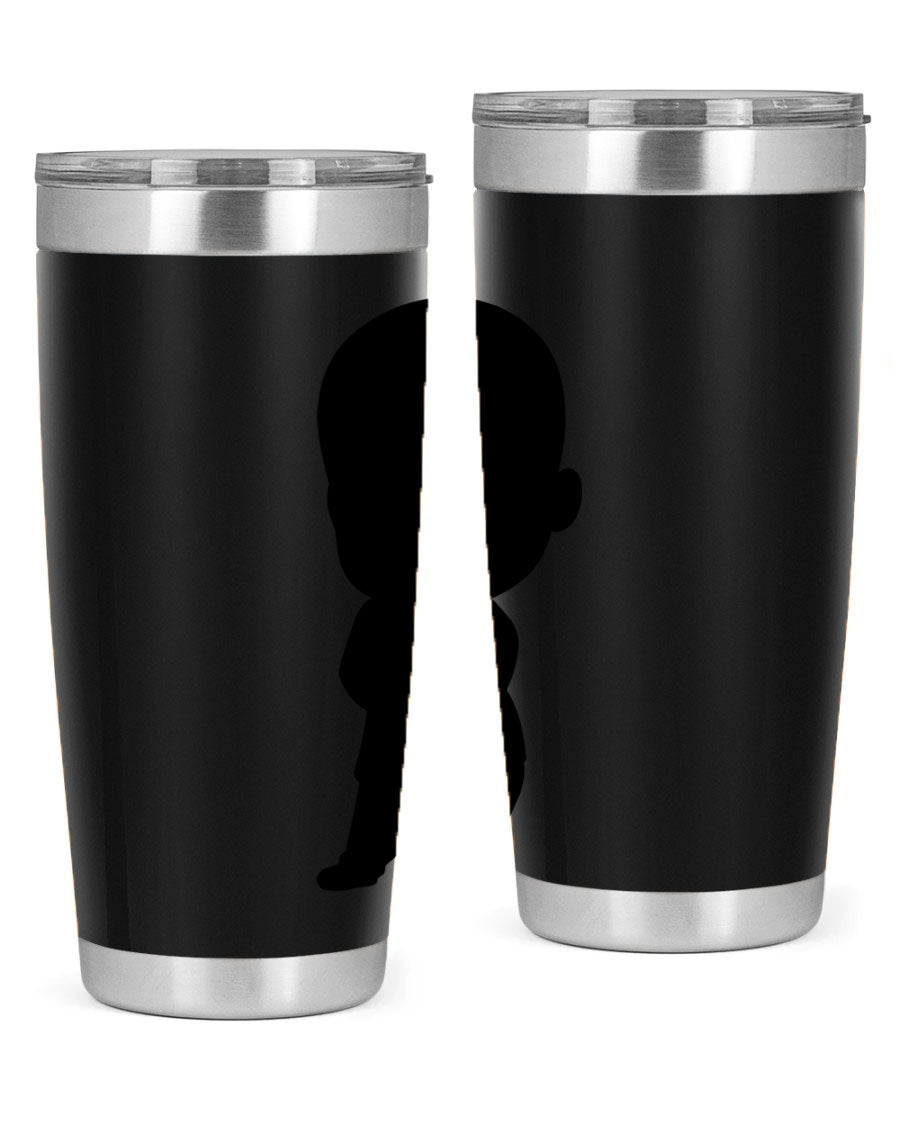 Black boy 21# tumbler in 20oz and 30oz sizes, showcasing double wall vacuum stainless steel design with a drink-thru lid.