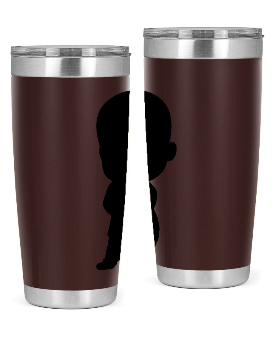 Black boy 21# tumbler in 20oz and 30oz sizes, showcasing double wall vacuum stainless steel design with a drink-thru lid.