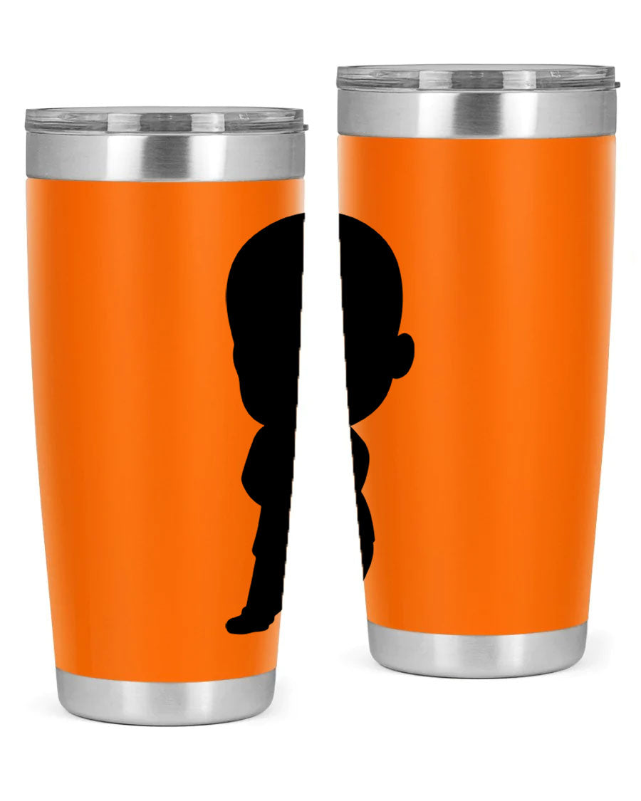 Black boy 21# tumbler in 20oz and 30oz sizes, showcasing double wall vacuum stainless steel design with a drink-thru lid.