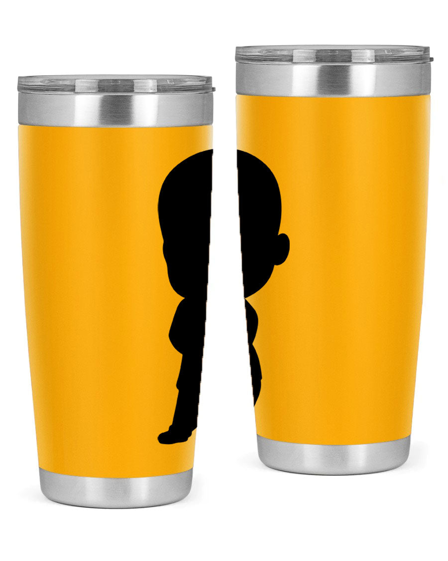 Black boy 21# tumbler in 20oz and 30oz sizes, showcasing double wall vacuum stainless steel design with a drink-thru lid.