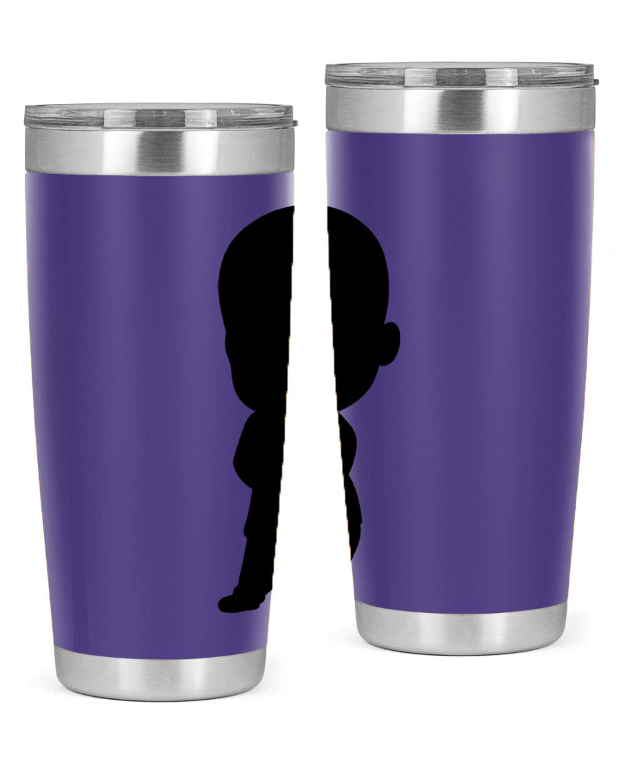 Black boy 21# tumbler in 20oz and 30oz sizes, showcasing double wall vacuum stainless steel design with a drink-thru lid.