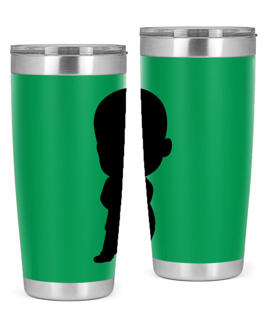 Black boy 21# tumbler in 20oz and 30oz sizes, showcasing double wall vacuum stainless steel design with a drink-thru lid.