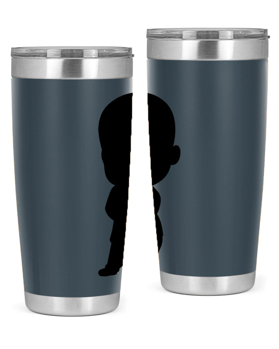 Black boy 21# tumbler in 20oz and 30oz sizes, showcasing double wall vacuum stainless steel design with a drink-thru lid.