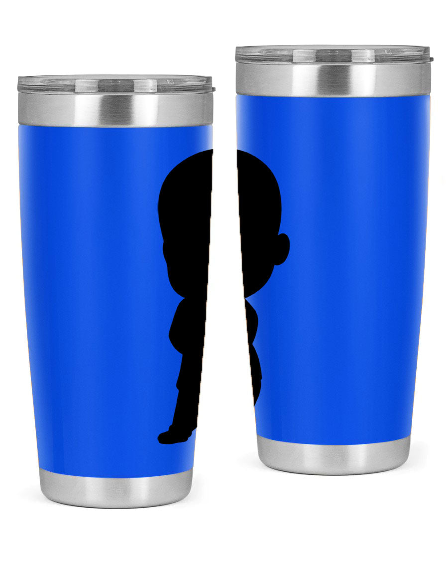 Black boy 21# tumbler in 20oz and 30oz sizes, showcasing double wall vacuum stainless steel design with a drink-thru lid.